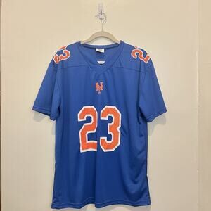 2023 New York Mets Blue Blank Football Jersey SGA Promo Center Logo MLB NYM Sz L